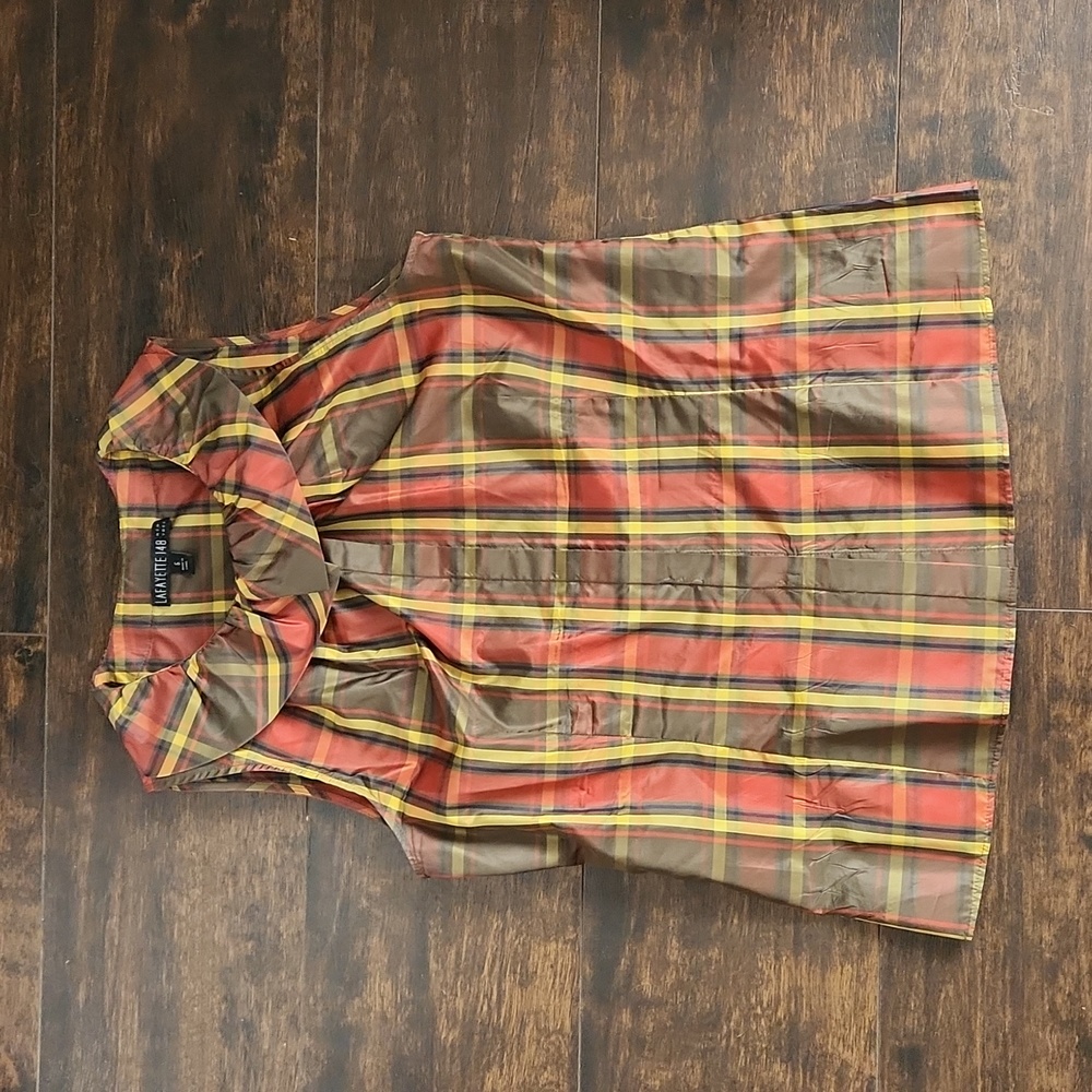 LAFAYETTE 148 plaid ruffle top 6 sleeveless Clarissa button down shirt silk tank